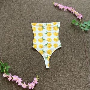 Strapless Lemon Patterned Body Suit